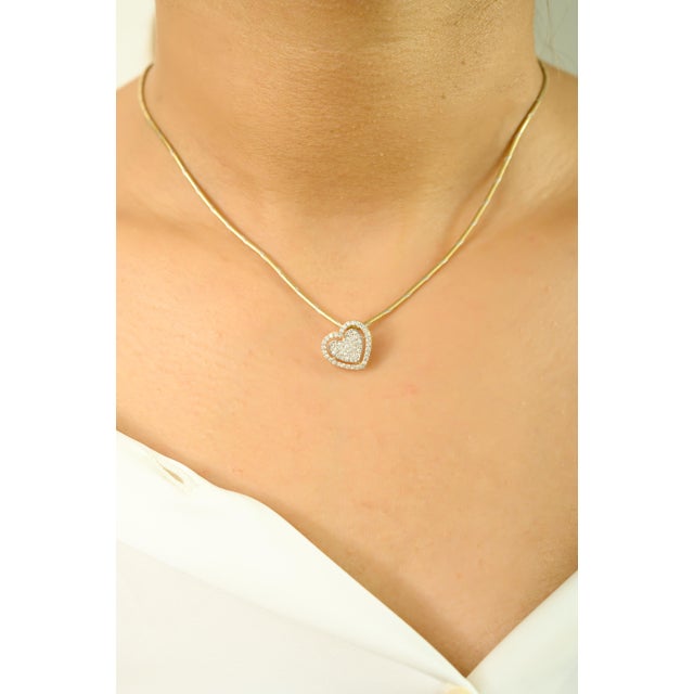 Elegant 18k Yellow Gold Diamond Heart Pendant With Double Halo Design For Sale In New York - Image 6 of 10