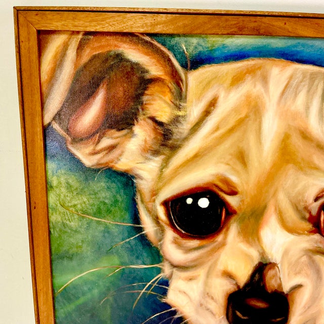 Wood 1989 Vintage Large Scale Contemporary Dog Portrait Original Oil Painting, “Chester” Artist Signed For Sale - Image 7 of 13