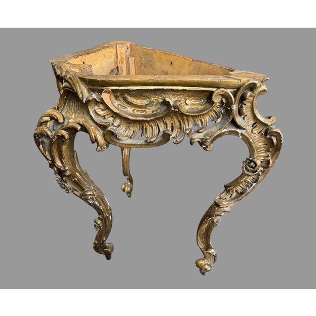 Antique Italian Carved & Gilt Decorated Marquetry Floral Inlay Top Console Hall Table For Sale - Image 9 of 11
