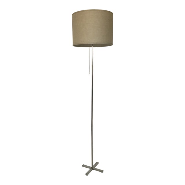 Mid-Century Modern Chrome Floor Lamp – X-Base With Shade For Sale