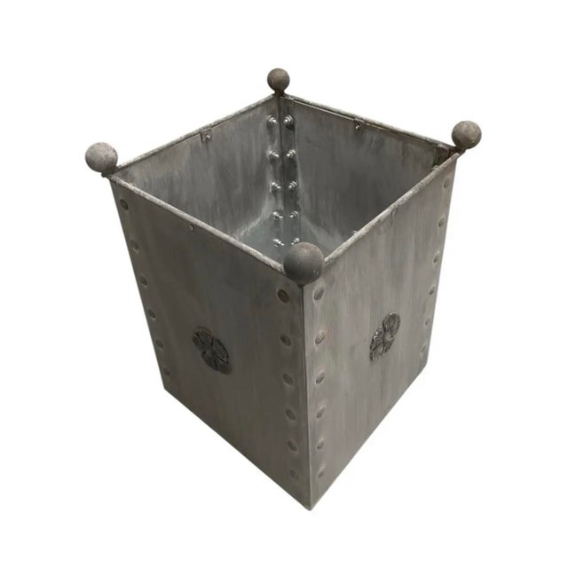 Vintage French Orangerie Style Galvanized Zinc Square Planter Box For Sale - Image 4 of 12