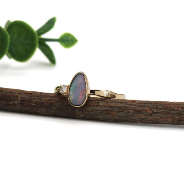 Australian Boulder Opal Ring With a Diamond Accent in Solid 14k Yellow Gold, Size 6.75 For Sale - Image 4 of 9
