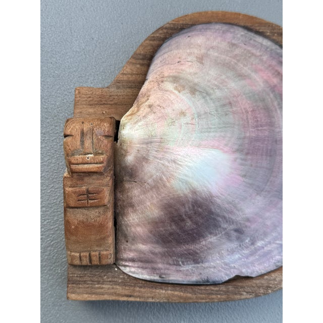 Nautical 1950s Alexander Noll Carved Wood & Mother of Pearl Lidded Cigarette Box For Sale - Image 3 of 13