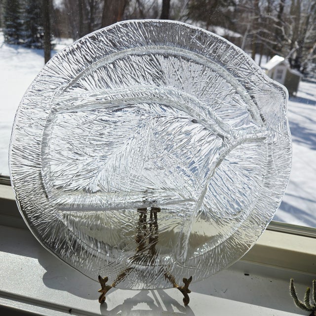 Mid 20th Century Hadeland Glassver Furu Textured Glass Divided Serving Tray 13" Made in the 1970s, designed by Severin...