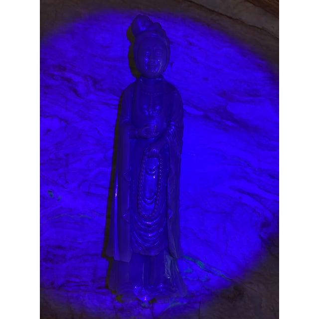 Antique Chinese Qing Dynasty Nephrite Jade Guanyin Kwan Yin Figurine W/ Stand For Sale - Image 11 of 12