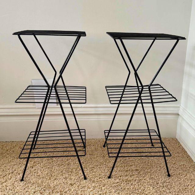 Mid 20th Century Mid-Century Modern Metal 3-Tiered Plant Stands, Pair (2) For Sale - Image 5 of 12
