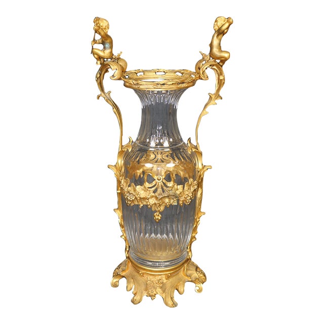 20th Century French Louis XV Rococo Style Ormolu Cherub and Cut Crystal Vase For Sale