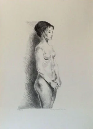 1980s Raphael Soyer Nude Woman Black and White Print