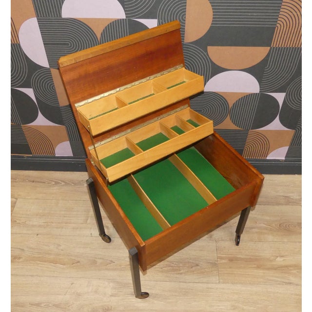 Beautiful side table Delicate sewing trolley 1960s teak piece MCM in Scandinavian style A great organizer, simple on the...