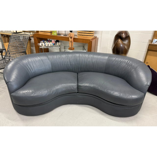 Late 20th Century Labeled Directional 1980’s Gray Leather Sofa For Sale - Image 5 of 12