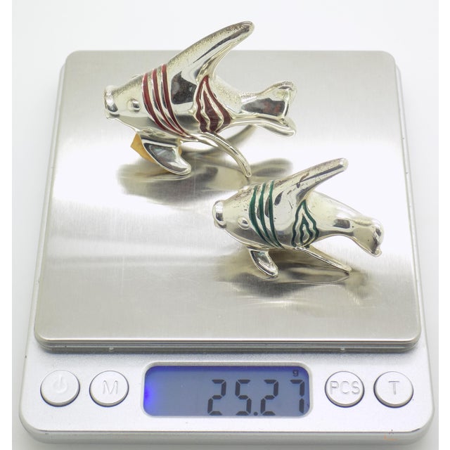 Vintage Italian Handmade Genuine Sterling Silver Enameled Tropical Fish Figurines by Ottaviani of Rome, 1980s Solid 925 Silver Marine Pair For Sale - Image 13 of 14