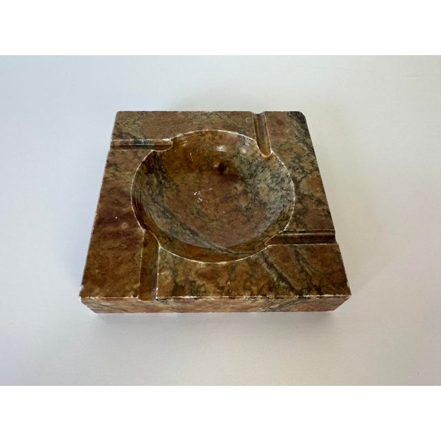 Mid-Century Modern Vintage Alabaster Stone Ashtray – Natural Brown & Green Veining For Sale - Image 3 of 12
