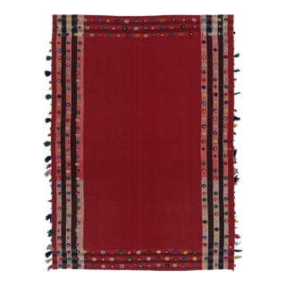 Vintage Persian Kilim, Crimson Red Open Field With Vibrant Borders - Rug & Kilim For Sale