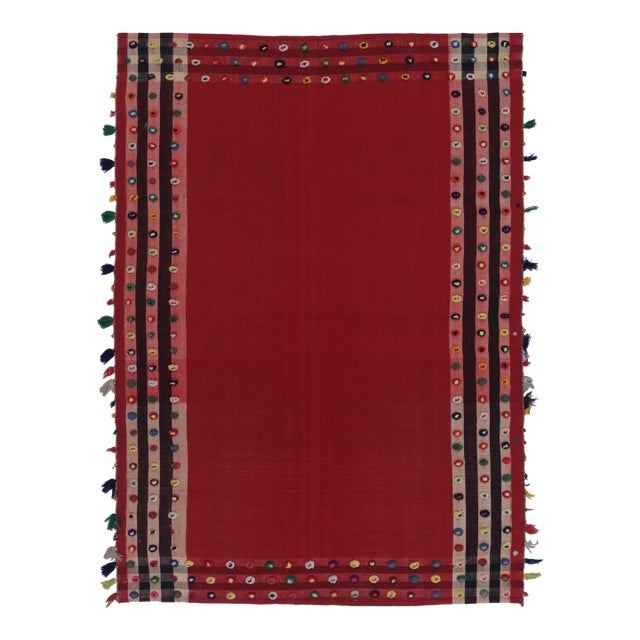 Vintage Persian Kilim, Crimson Red Open Field With Vibrant Borders - Rug & Kilim For Sale