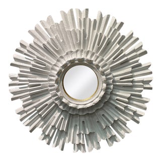 Hollywood Regency White Lacquered Sunburst Mirror For Sale