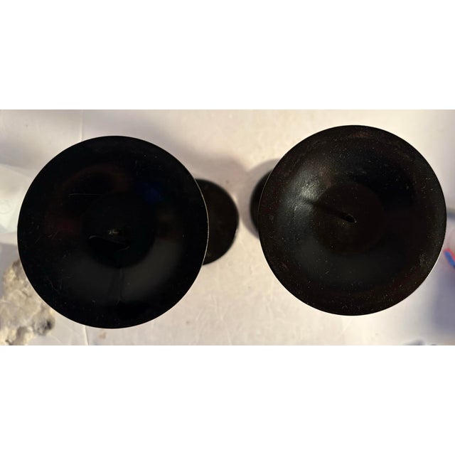 Vintage Art Deco Style Glass and Metal Multicolored Candlestick Holder Pair For Sale - Image 4 of 8