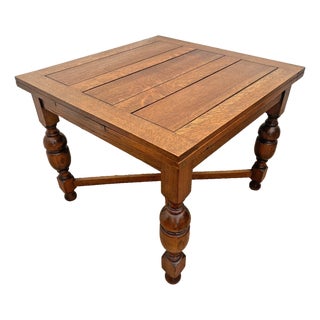 Early 20th Century English Tudor Expansion Table Turned Baluster Legs Quarter Sawn Oak, X-Stretcher For Sale