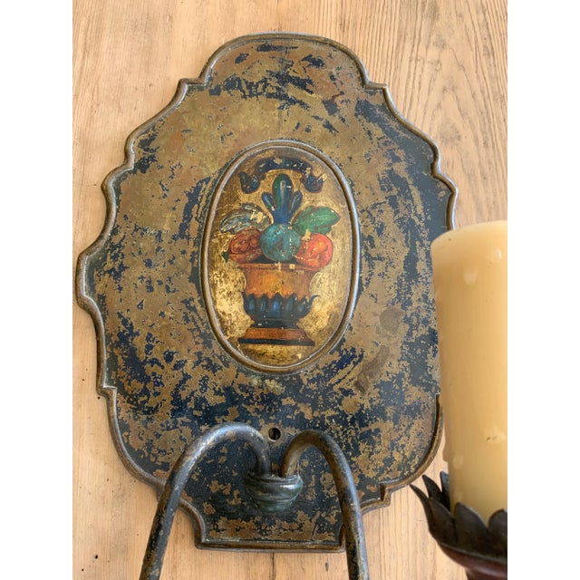 1920’s Original Bell Co. Sconces With Hand-Painted Cornucopia Central Motif - a Pair For Sale - Image 11 of 13