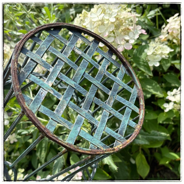 2000 - 2009 Garden Basket - Planter Vintage Verdigris Iron With Birds For Sale - Image 5 of 12