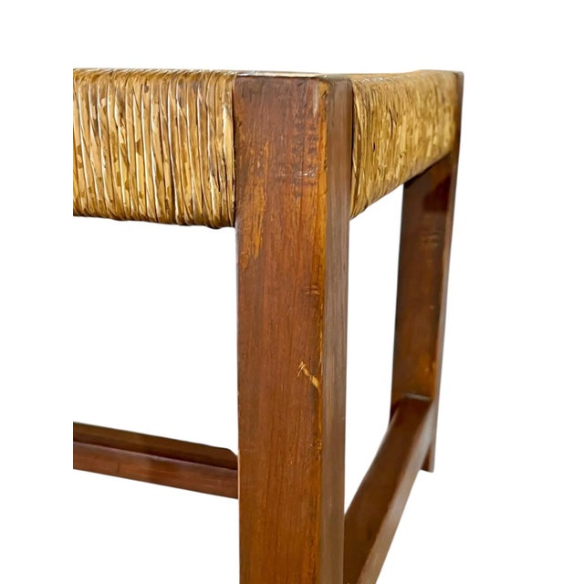 Brown Antique Arts and Crafts Oak and Rush Seat Footstool For Sale - Image 8 of 12