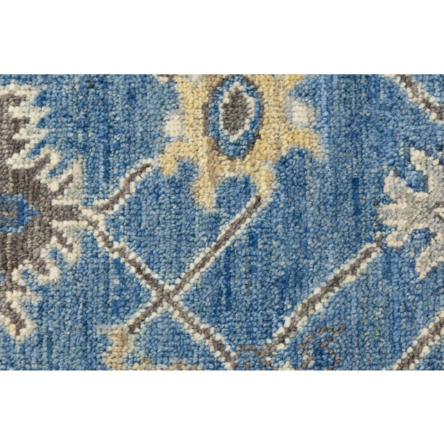 Modern Oushak Style Hand-Knotted Wool Area Rug in French Blue, Slate Grey & Gold For Sale - Image 4 of 12