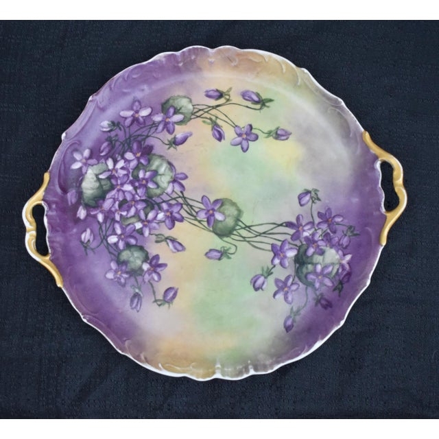Violet Antique Jean Pouyat Limoges Hand Painted Violet Porcelain Cake Tray Plate JPL For Sale - Image 8 of 14
