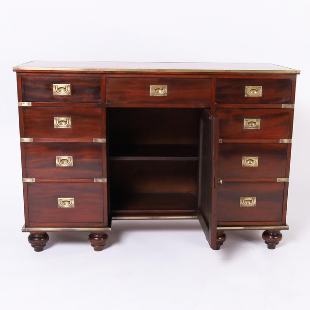 Antique English Campaign Leather Top Desk For Sale - Image 9 of 10