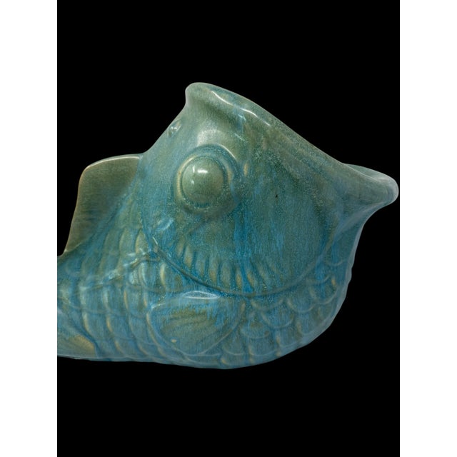 Large-Scale Vintage Turquoise Glazed Fish Planter / Sculptural Coastal Vessel – 20” For Sale - Image 4 of 8