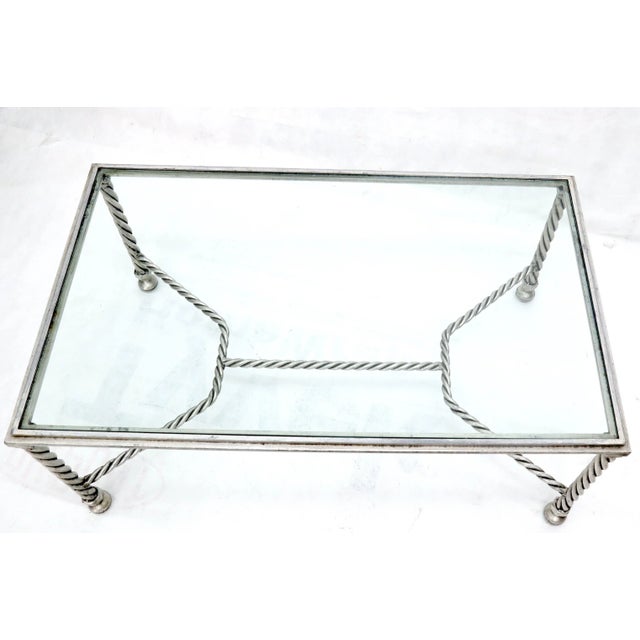 Forged Metal Twisted Rope Effect Silver Gilt Base Rectangle Coffee Table For Sale - Image 11 of 13