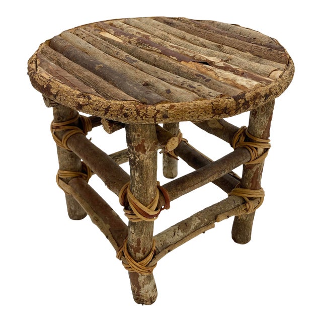Antique Adirondack Style Natural Twig Stool or Plant Stand For Sale