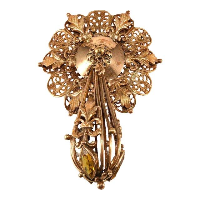 Joseff Of Hollywood 1930s Drawer Pull Amber Rhinestone Brooch Pin