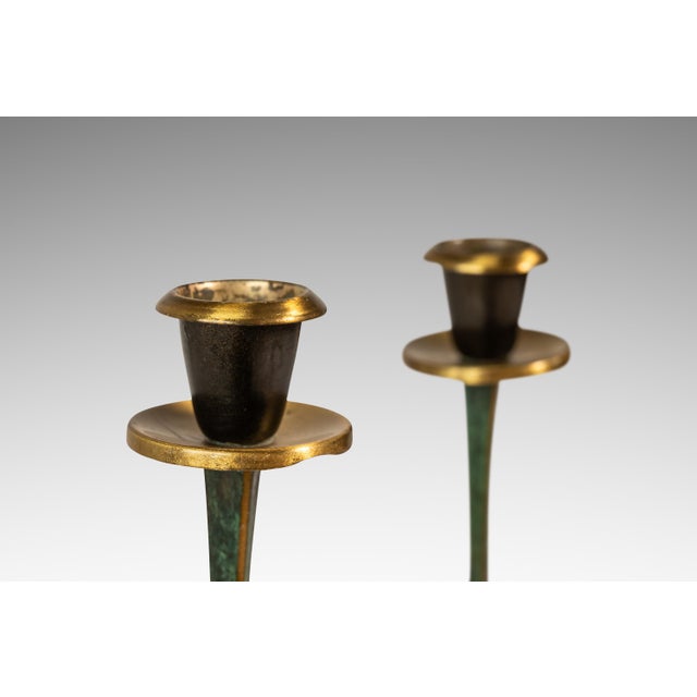 Set of Two (2) Mid-Century Post Modern Judaica Candlestick Holders in Brass and Acrylic Paint Attributed to Oppenheim, Israel, C. 1985 For Sale - Image 13 of 16
