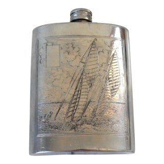 Vintage English Pewter Nautical Ship Hip Flask For Sale
