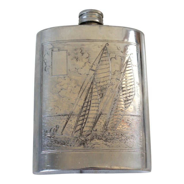 Vintage English Pewter Nautical Ship Hip Flask For Sale