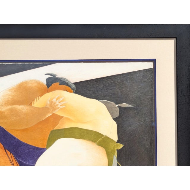 Drawing/Sketching Materials Phyllis Steele Modern Colorful Pastel Drawing of a Pair of Sumo Wrestlers in Blue and Green, 20th Century For Sale - Image 7 of 12