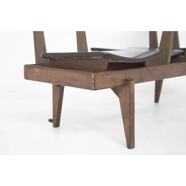 Mid-Century Modern Vintage Italian Bench with Black Leather Seats For Sale - Image 3 of 10