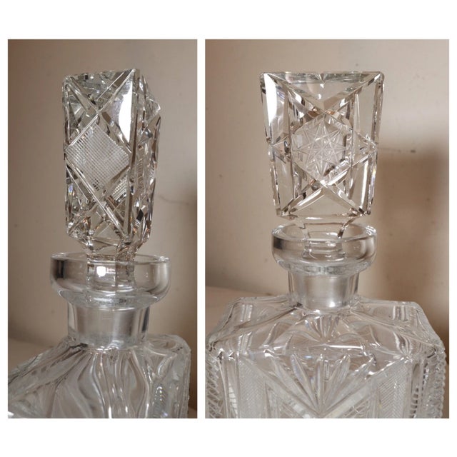 Vintage American Brilliant Cut Clear Crystal Liquor Wine Decanter Glass Bottle For Sale - Image 11 of 12