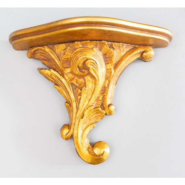 Baroque Mid 20th Century Italian Giltwood & Gesso Wall Brackets Shelves - a Pair For Sale - Image 3 of 9