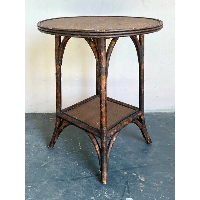 Vintage Boho Burnt Bamboo Side Table For Sale - Image 10 of 12