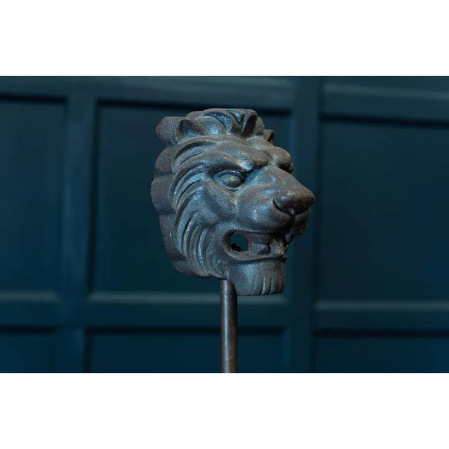 Wood 19th Century English Mounted Lion Masks in Cast Iron For Sale - Image 7 of 11