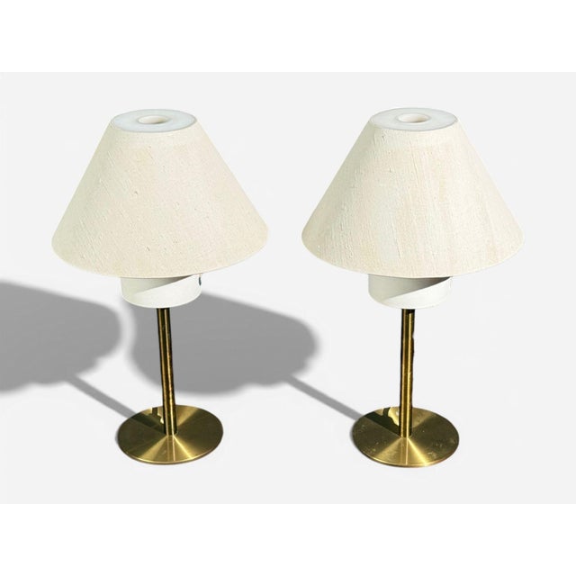 Luxus, Table Lamps, Brass, Fabric, Sweden, 1960s For Sale - Image 4 of 10
