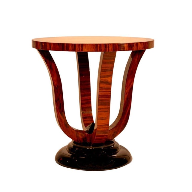 Art Deco Round Side Table in Burl Walnut and Black Lacquer For Sale - Image 6 of 9