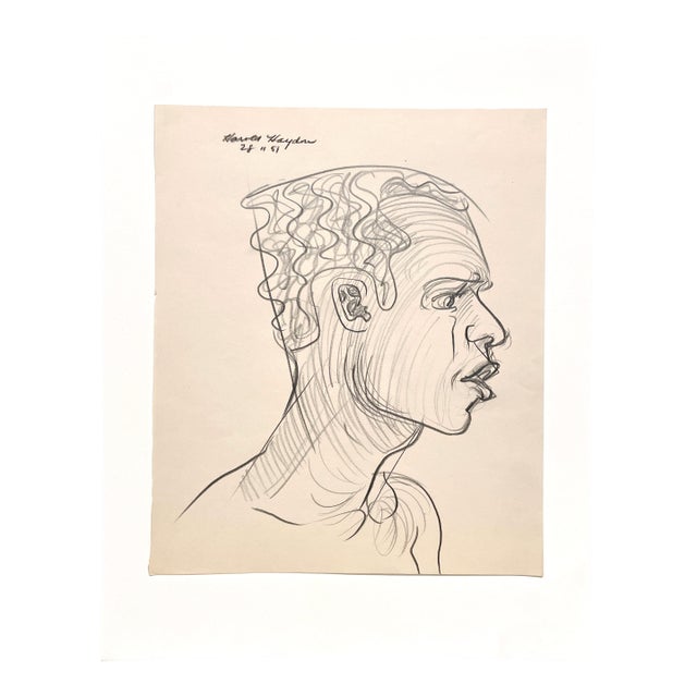 A Handsome Mid-Century Modern Portrait of a Black Male Model in Profile by Noted Chicago Artist, Harold Haydon For Sale