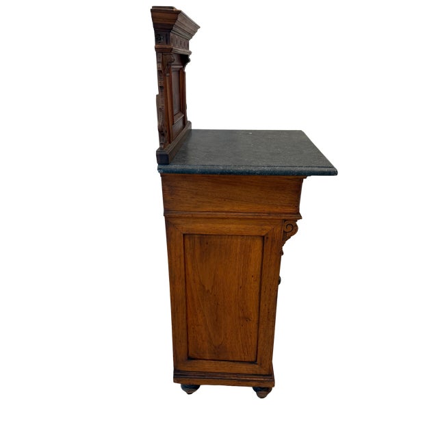Victorian Walnut Marble Top Nightstand Cabinet For Sale - Image 9 of 15