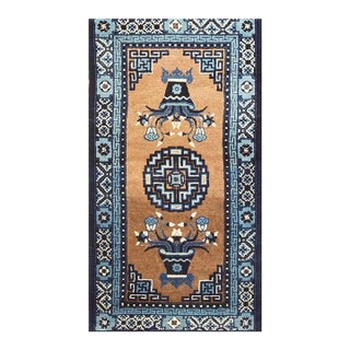 1920s Antique Traditional Brown Medallion Vase Knotted Wool Chinese Art Deco Rug For Sale