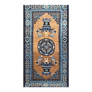 1920s Antique Traditional Brown Medallion Vase Knotted Wool Chinese Art Deco Rug