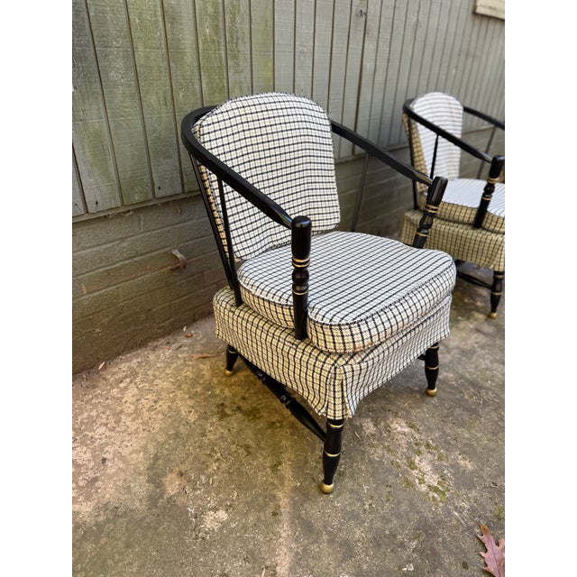 Pair of Vintage Black Painted Barrel Back Tub Chairs For Sale - Image 12 of 18