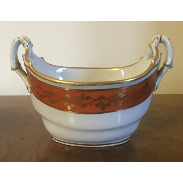 Neoclassical Antique 19th Century Worcester Porcelain Boat Shaped Sugar Bowl with Bright Red Glaze For Sale - Image 3 of 11