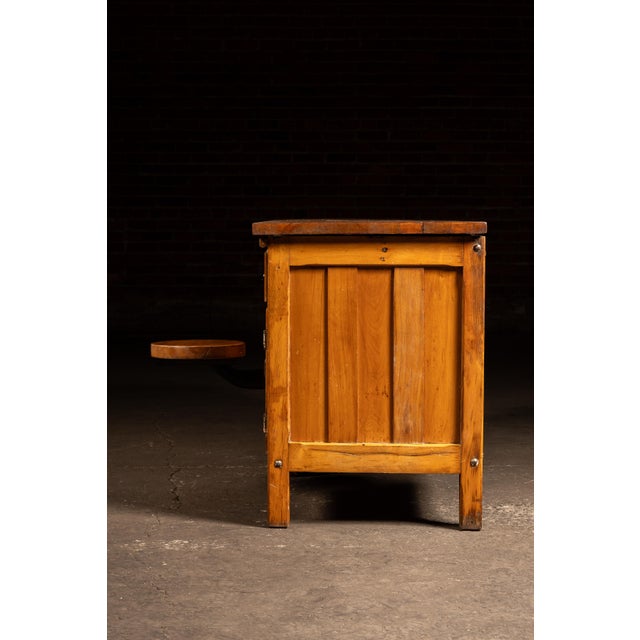 Early 20th Century Walnut Industrial Workbench With Swing-Out Stools For Sale In Chicago - Image 6 of 18