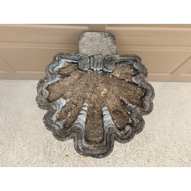 Gray Vintage Grotto Style Cast Concrete Shell Birdbath For Sale - Image 8 of 12